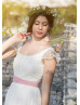 Cap Sleeves Ivory Lace Chiffon Lovely Wedding Dress